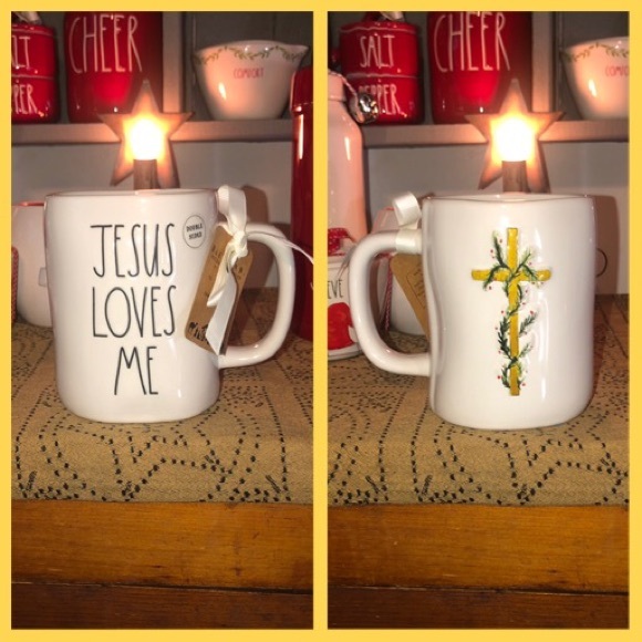 Rae Dunn Other - Rae Dunn JESUS LOVES ME Double Sided Mug (Cross)